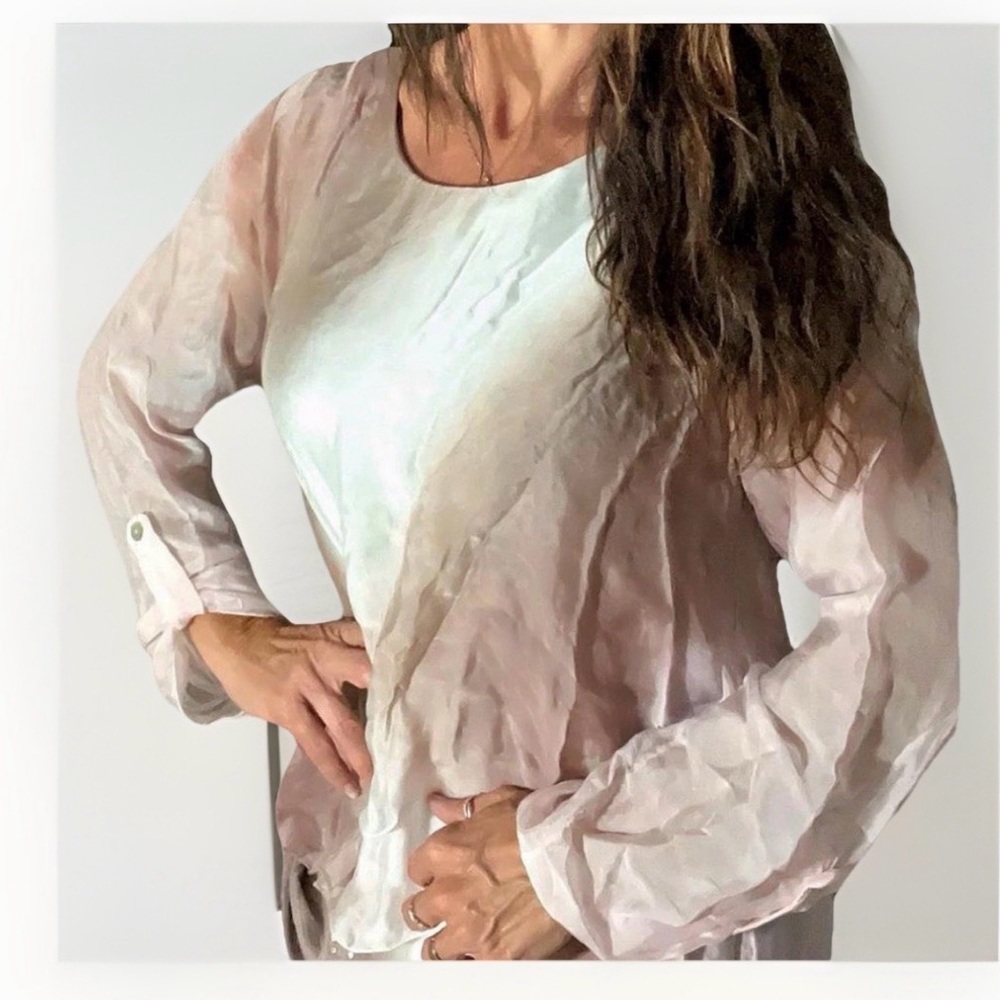 Womens Silk Long Sleeve Blouse S Small Romantic Sequins Fairy Shirt Elegant - Picture 3 of 11